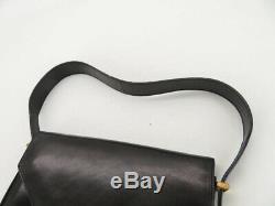 Auth Celine Vintage Horse Carriage Black Leather Shoulder Bag Ey606