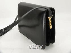 Auth Celine Vintage Horse Carriage Black Leather Shoulder Bag Ey706