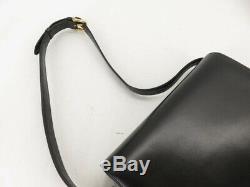 Auth Celine Vintage Horse Carriage Black Leather Shoulder Bag Ey706