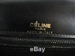 Auth Celine Vintage Horse Carriage Black Leather Shoulder Bag Ey934