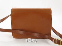 Auth Celine Vintage Horse Carriage Brown Leather Shoulder Bag Ey768