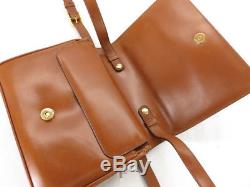 Auth Celine Vintage Horse Carriage Brown Leather Shoulder Bag Ey768