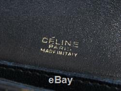 Auth Celine Vintage Horse Carriage Navy Canvas Leather Shoulder Bag Ey073