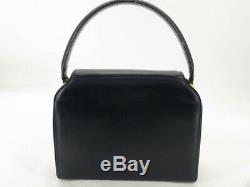 Auth Celine Vintage Horse Carriage Navy Leather Hand Bag Ey285