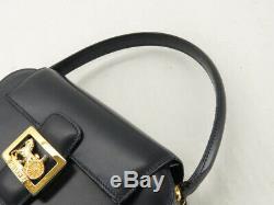 Auth Celine Vintage Horse Carriage Navy Leather Hand Bag Ey285