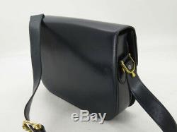 Auth Celine Vintage Horse Carriage Navy Leather Shoulder Bag Ey254