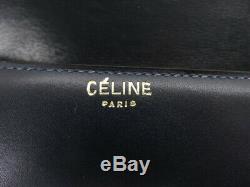 Auth Celine Vintage Horse Carriage Navy Leather Shoulder Bag Ey254
