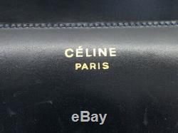 Auth Celine Vintage Horse Carriage Navy Leather Shoulder Bag Ey365