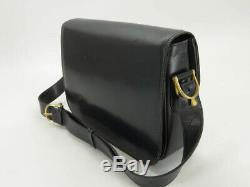 Auth Celine Vintage Horse Carriage Navy Leather Shoulder Bag Ey612