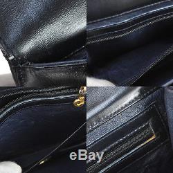 Auth Comtesse Logos Shoulder Bag Navy Horse Hair Leather Vintage Germany W24067