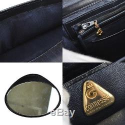 Auth Comtesse Logos Shoulder Bag Navy Horse Hair Leather Vintage Germany W24067