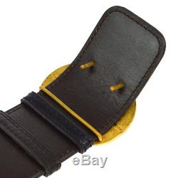 Auth HERMES Vintage Logos Horse Motif Belt Black Leather Accessories #65 901784