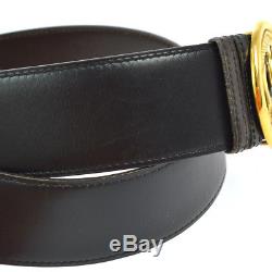 Auth HERMES Vintage Logos Horse Motif Belt Black Leather Accessories #65 901784