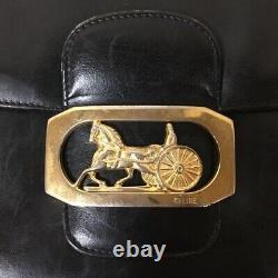 Auth Vintage CELINE Horse Carriage Shoulder Bag Leather Black