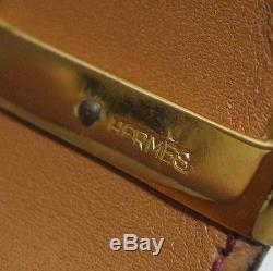 Auth Vintage Hermes Goldtone Horse Bit Bordeaux Leather Cuff Bangle Bracelet C