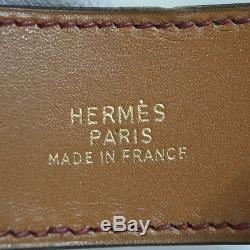 Auth Vintage Hermes Goldtone Horse Bit Bordeaux Leather Cuff Bangle Bracelet C