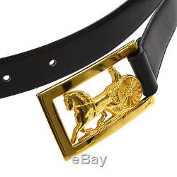 Authentic CELINE Horse Buckle Logos Leather Belt Black Italy Vintage YG00201