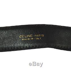 Authentic CELINE Horse Carriage Buckle Belt Black Leather Vintage AK33696