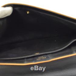 Authentic CELINE Horse Carriage Clutch Hand Bag Black Leather Vintage AK22314