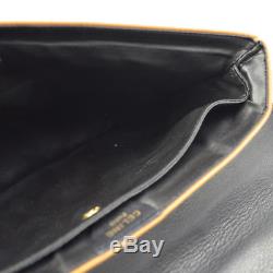 Authentic CELINE Horse Carriage Clutch Hand Bag Black Leather Vintage AK22314