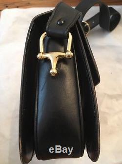 Authentic CELINE Horse Carriage Cross Body Shoulder Bag Black Leather Vintage