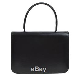 Authentic CELINE Horse Carriage Hand Bag Black Leather Italy Vintage RK13799
