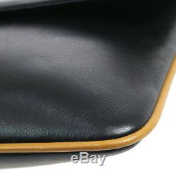 Authentic CELINE Horse Carriage Logos Clutch Black Leather Vintage GOOD M13919k