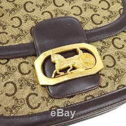 Authentic CELINE Horse Carriage Pattern Shoulder Bag Brown Vintage GHW A34769