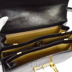 Authentic CELINE Horse Carriage Shoulder Bag Black Leather Italy Vintage AK16484