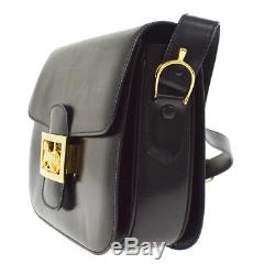 Authentic CELINE Horse Carriage Shoulder Bag Black Leather Italy Vintage AK26371