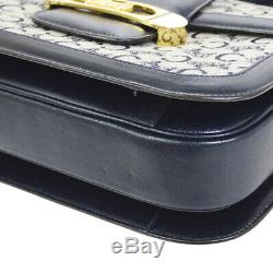 Authentic CELINE Horse Carriage Shoulder Bag Navy Canvas Leather Vintage M14101
