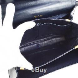 Authentic CELINE Horse Carriage Shoulder Bag Navy Canvas Leather Vintage M14101