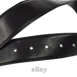 Authentic CELINE Horse Logos Buckle Belt Black Gold Leather Vintage M12862