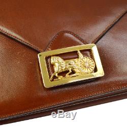 Authentic CELINE Logos Horse Carriage Shoulder Bag Brown Leather Vintage RK13540