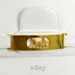 Authentic CELINE Logos Horse Carriage Shoulder Bag White Leather Vintage A30897
