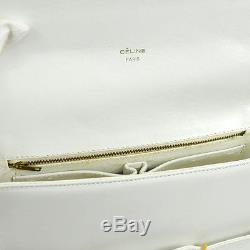 Authentic CELINE Logos Horse Carriage Shoulder Bag White Leather Vintage A30897