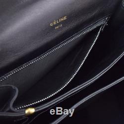 Authentic CELINE Logos Shoulder Bag Horse carriage Leather Black Vintage 78P228