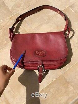 Authentic CELINE VINTAGE CARRIAGE Leather Red Logo SHOULDER BAG MADE IN ITALY