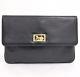 Authentic CELINE Vintage Black leather Horse Carriage clasp Clutch bag Italy