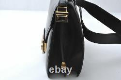 Authentic CELINE Vintage Horse Carriage Shoulder Bag Leather Black B3260