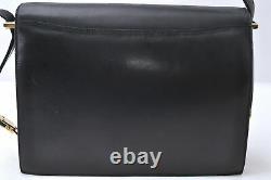 Authentic CELINE Vintage Leather Horse Carriage Shoulder Bag Black A6651