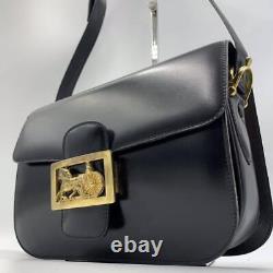 Authentic Celine Shoulder Bag Horse Carriage Calf Leather Black Vintage