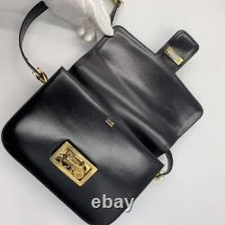 Authentic Celine Shoulder Bag Horse Carriage Calf Leather Black Vintage