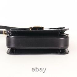 Authentic Celine Vintage Black Leather Horse Carriage Box Shoulder Bag #04J216