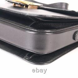Authentic Celine Vintage Black Leather Horse Carriage Box Shoulder Bag #04J216