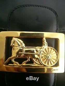 Authentic Celine Vintage Horse Carriage Navy Leather Shoulder Bag