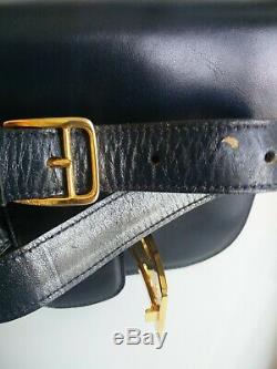 Authentic Celine Vintage Horse Carriage Navy Leather Shoulder Bag