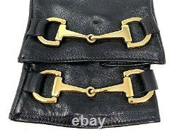 Authentic GUCCI Vintage Horse Bit Leather Gloves #7.5 Black Gold Rank AB+