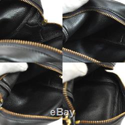 Authentic HERMES Horse Logos Cross Body Shoulder Bag Black Leather VTG B26565
