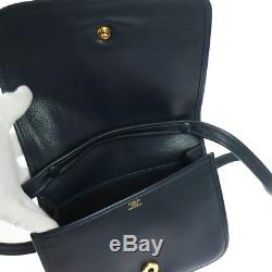 Authentic HERMES Horse Logos Shoulder Bag Navy Leather Vintage GHW GOOD O01582